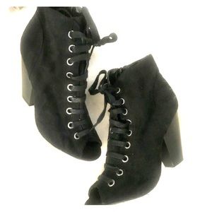 Fiona Peep Toe Black Heeled Booties